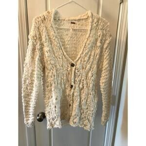 Free People Off White Chunky Crocheted Button Up Sweater